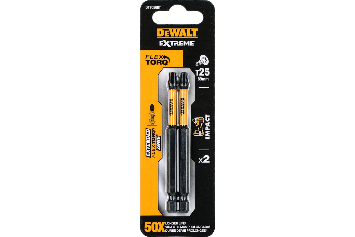 Биты ударные IMPACT Torsion T25, 89мм, 2шт. DEWALT DT70569T - выгодная ...