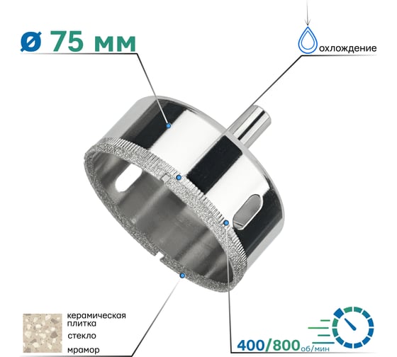 Коронка алмазная по керамике и стеклу 75 мм TORGWIN T711872