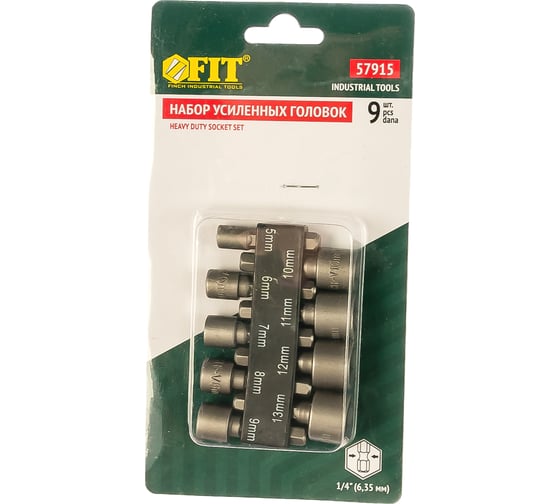 Набор усиленных головок, CrV, 9 шт, 5-13 мм FIT IT 57915