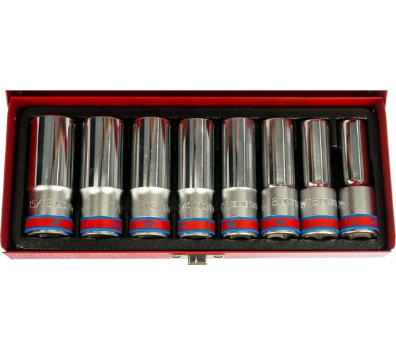 Набор глубоких двенадцатигранных торцевых головок 1/2", 1/2"-15/16", 8шт KING TONY 4208SR 1