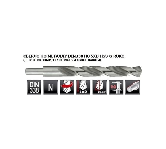 Сверло по металлу HSS-G (20x205/140 мм; хвостовик 13 мм) RUKO 2004200