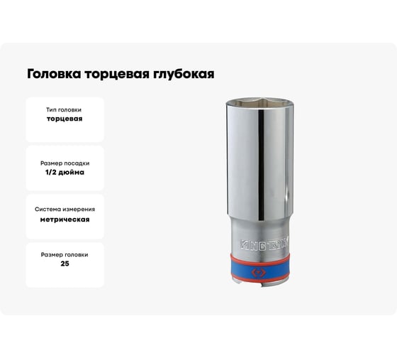 Головка торцевая глубокая шестигранная (25 мм; 1/2") KING TONY 423525M
