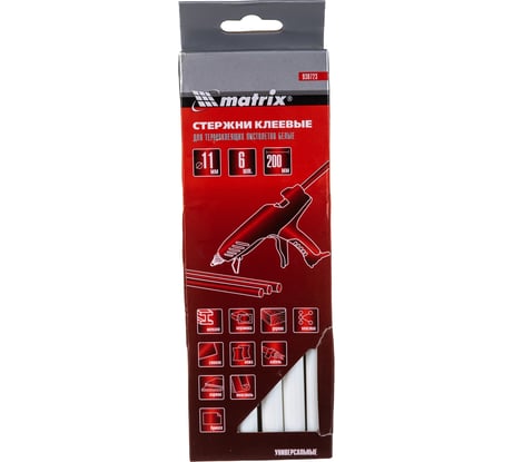 Стержни клеевые, белый, 11х200мм, 6 шт./упак. MATRIX 930723