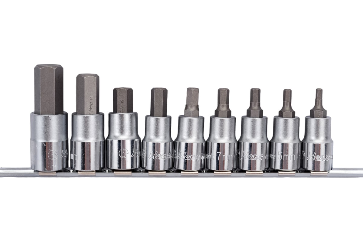 Набор головок-вставок шестигранных (НЕХ 4-17; 1/2"; 9 шт.) Hans 46026 ...