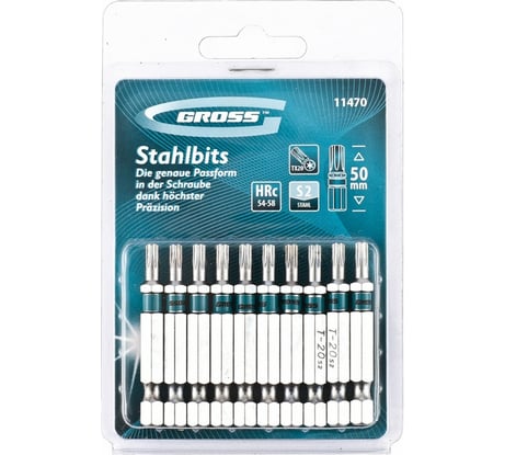 Набор бит TORX (Т20; 50 мм, сталь S2) 10 шт. GROSS 11470