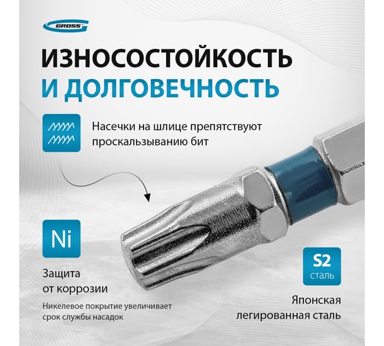 Набор бит TORX (Т30; 50 мм) 10 шт. GROSS 11472