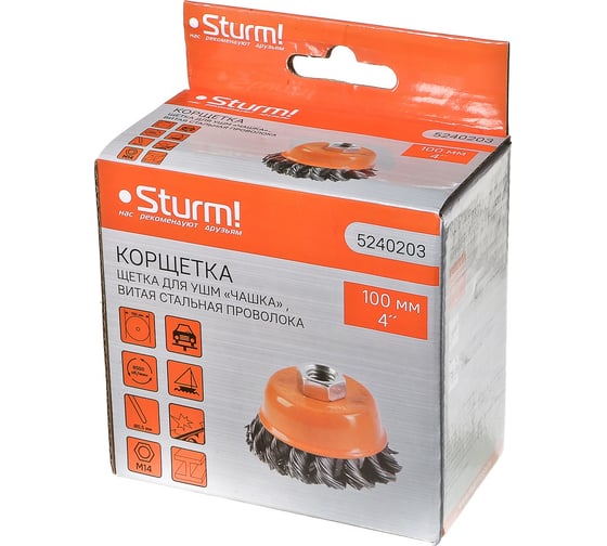 Корщетка-насадка для УШМ (100 мм; М14) Sturm 5240203