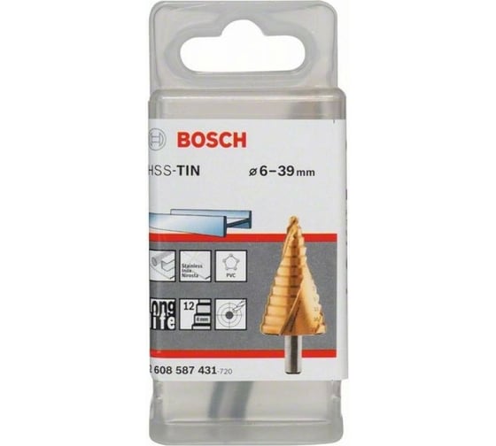 Ступенчатое сверло HSS-TiN 12 ступеней, 6-39 мм Bosch 2608587431
