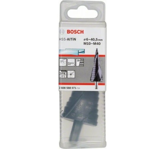 Ступенчатое сверло HSS-AlTiN 16 ступеней, 6-40.5 мм, M10-M40 Bosch 2608588071
