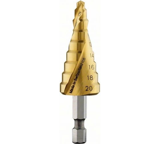 Ступенчатое сверло HSS-TiN 9 ступеней, 4-20 мм, HEX 1/4" Bosch 2608587433