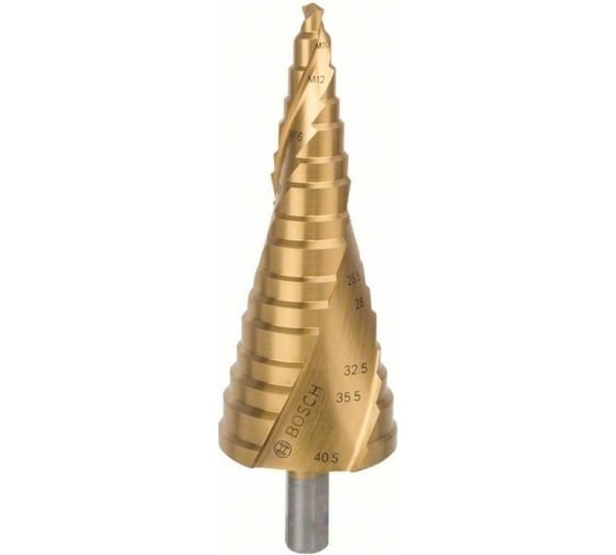 Ступенчатое сверло HSS-TiN 16 ступеней, 6-40.5 мм, M10-M40 Bosch 2608587434