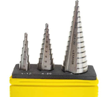 Набор ступенчатых сверл по металлу 3 шт. STAYER 29660-4-30-H3