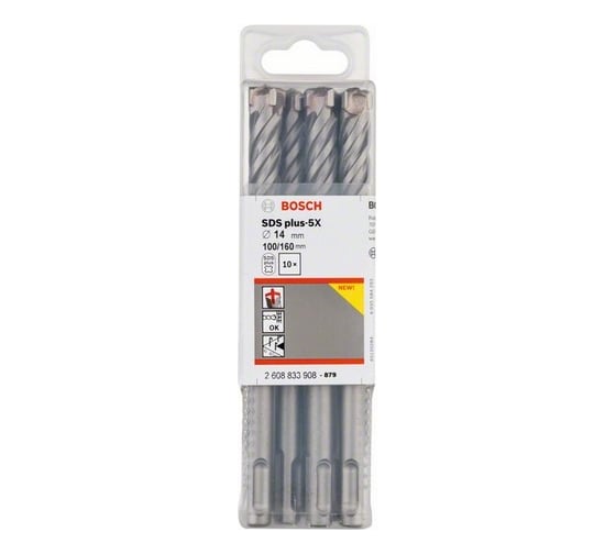 Сверло ударное 10 шт. SDS plus-5X (14x100x160 мм) Bosch 2608833908