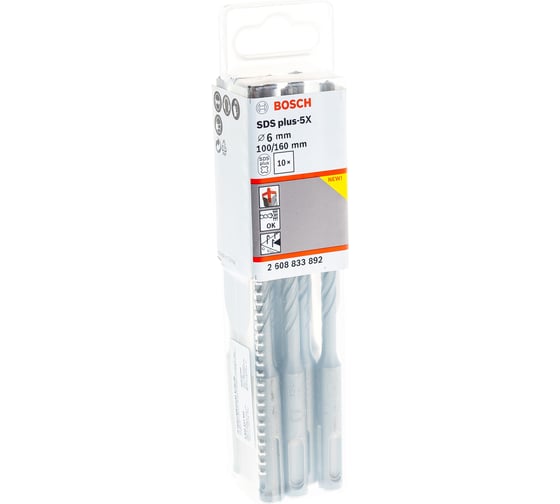 Сверло ударное 10 шт. SDS plus-5X (6x100x160 мм) Bosch 2608833892