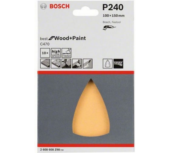 Набор 10 шлифлистов по дереву и краске (100х150 мм; 7 отв.; K240) Bosch 2608608Z98 1