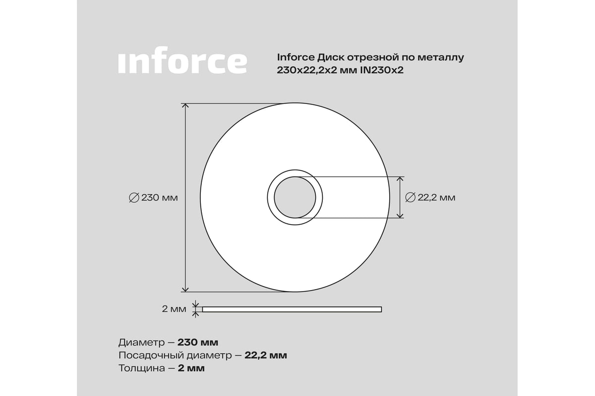 Диск отрезной по металлу (230х2х22.23 мм)  IN230x2 - выгодная .