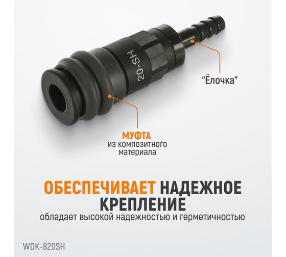 Композитное быстроразъёмное соединение ("елочка" 8 мм - рапид) WIEDERKRAFT WDK-820SH