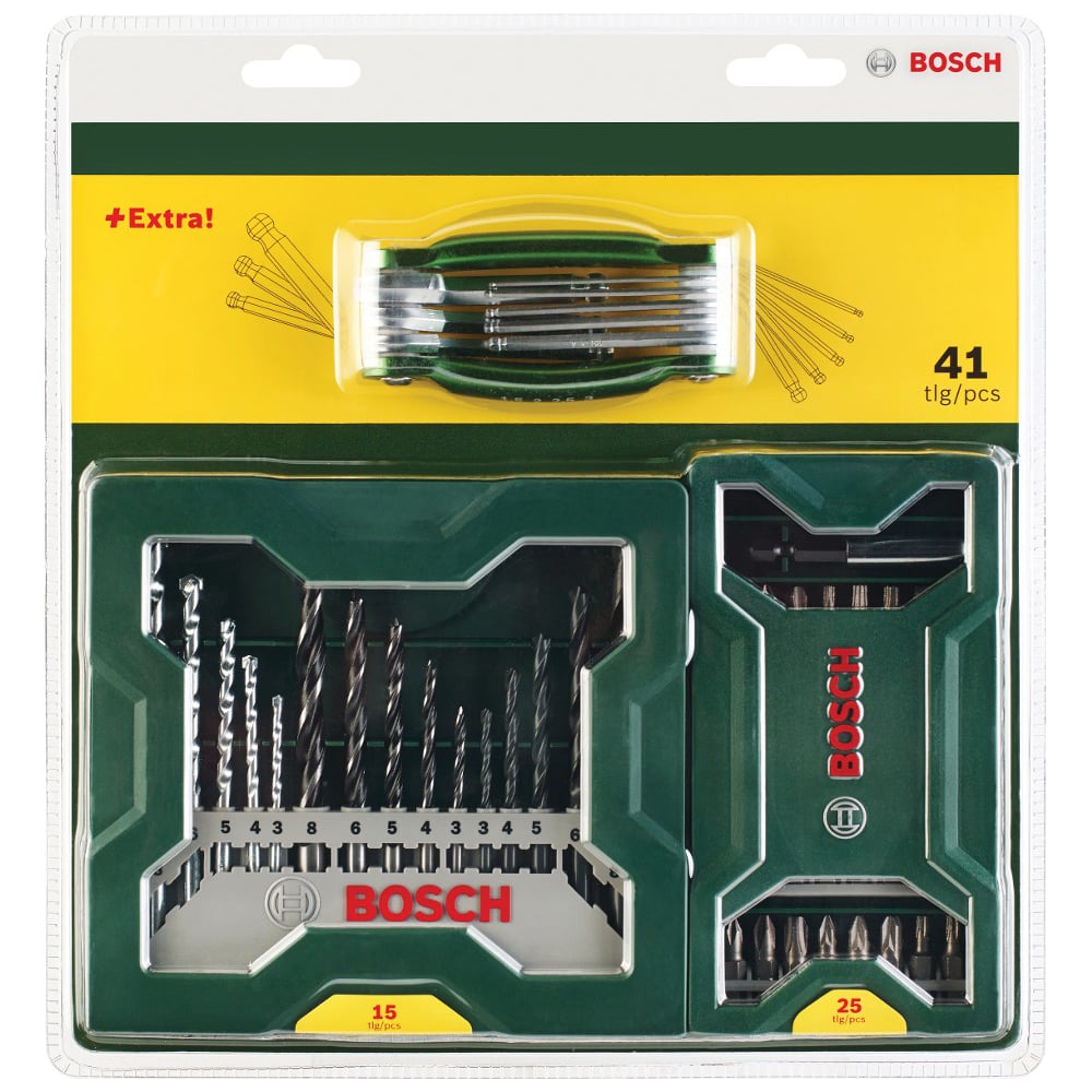 Набор X-line из 15 сверел, 25 насадок-бит, складных ключей ...