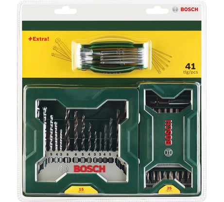 Набор X-line из 15 сверел, 25 насадок-бит, складных ключей-шестигранников Bosch 2607017333
