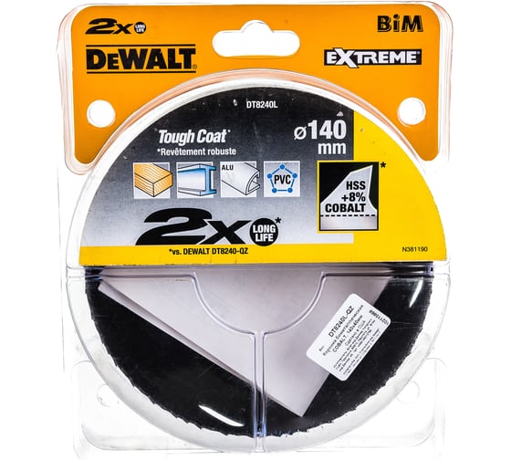 Коронка биметаллическая COBALT 8% M42 (140х46 мм) DEWALT DT8240L