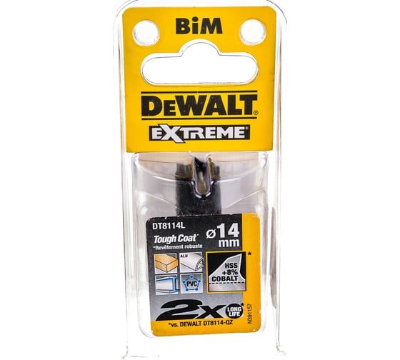 Коронка биметаллическая COBALT 8% M42 (14х37 мм) DEWALT DT8114L