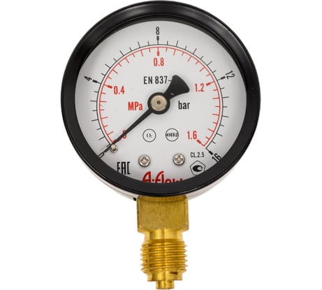 Манометр от 0 до 16 бар из углеродистой стали, D50 мм, BSPP 1/4", штуцер снизу A-Flow G10-C-4G-50A-16bar