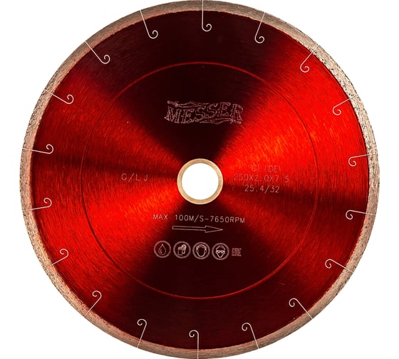 Диск алмазный сплошная кромка с микропазом G/L J-slot по граниту 250D-1.6T-7.5W-25.4/32 MESSER 01-24-250