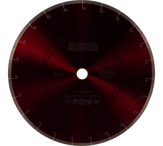 Диск алмазный сплошная кромка с микропазом G/L J-slot по граниту 350D-2.2T-7.5W-32/25.4 MESSER 01-24-350