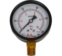 Манометр от 0 до 100 бар из углеродистой стали, D63 мм, NPT 1/4", штуцер снизу A-Flow G10-C-4N-63A-100bar