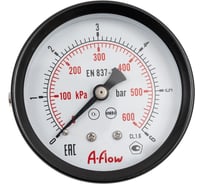 Манометр от 0 до 6 бар из углеродистой стали, D63 мм, NPT 1/4", штуцер сзади по центру A-Flow G10-C-4N-63B-6bar