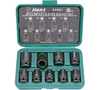 Комплект ударных торцевых головок E-STAR (Е10-Е24; 1/2"; 9 шт.) Hans 84601