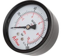 Манометр от 0 до 100 бар из углеродистой стали, D63 мм, NPT 1/4", штуцер сзади по центру A-Flow G10-C-4N-63B-100bar