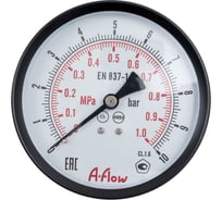 Манометр от 0 до 10 бар из углеродистой стали, D100 мм, M20x1,5, штуцер сзади по центру A-Flow G10-C-20M-100B-10bar