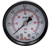 Манометр от 0 до 0,6 бар из углеродистой стали, D50 мм, NPT 1/4", штуцер сзади по центру A-Flow G10-C-4N-50B-0,6bar