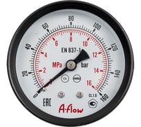 Манометр от 0 до 160 бар из углеродистой стали, D63 мм, NPT 1/4", штуцер сзади по центру A-Flow G10-C-4N-63B-160bar