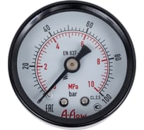 Манометр от 0 до 100 бар из углеродистой стали, D40 мм, NPT 1/4", штуцер сзади по центру A-Flow G10-C-4N-40B-100bar