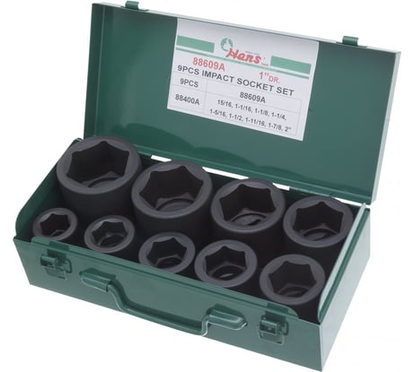 Набор ударных торцевых головок (15/16"-2"; 1"; 9 шт.) Hans 88609A