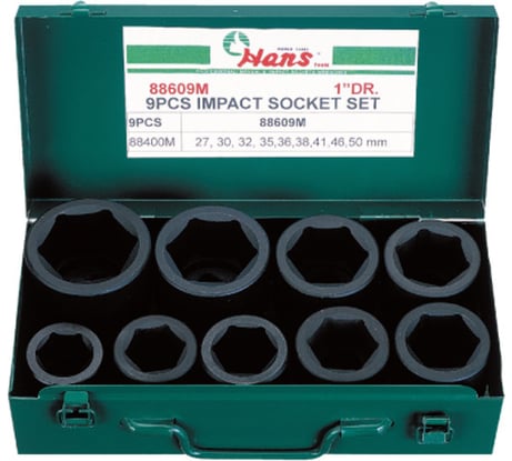 Набор ударных торцевых головок (27-50 мм; 1"; 9 шт.) Hans 88609M