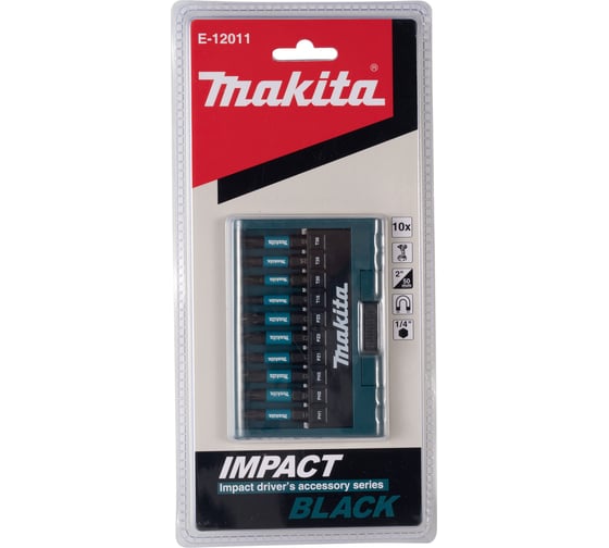 Набор бит Impact Black 50 мм, 10 шт (PH1, PH2, PH3, PZ1, PZ2, PZ3, T15, T20, T25, T30) Makita E-12011