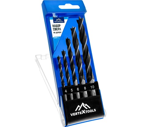 Набор сверл по дереву 5 шт, 4-10 мм vertextools 0089-5