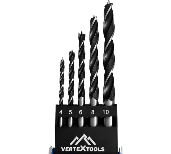 Набор сверл по дереву 5 шт, 4-10 мм vertextools 0089-5