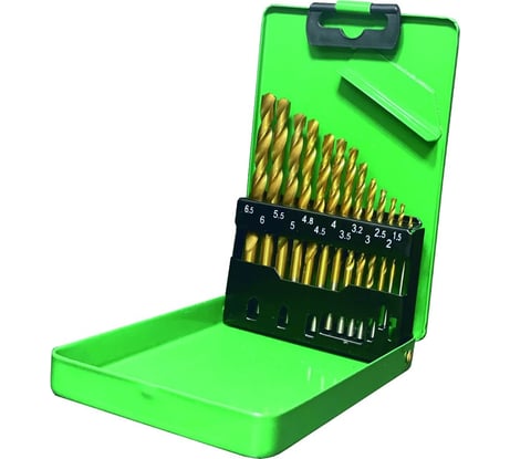 Набор сверл по металлу в металлическом кейсе Р6М5, титановое покрытие, 13 шт, 1.5-6.5x0.5+3.2+4.8 мм Резолюкс 26463