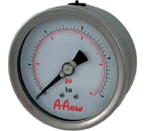 Манометр от 0 до 6 бар из нержавеющей стали, D63 мм, NPT 1/4", штуцер сзади по центру A-Flow G32-S-4N-63B-6bar