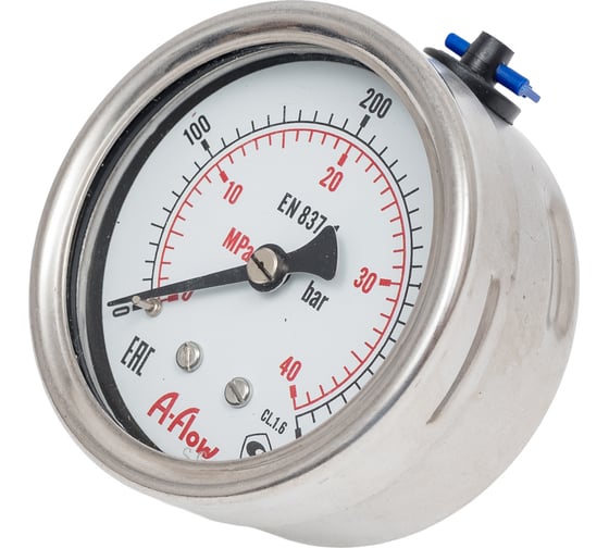 Манометр от 0 до 400 бар из нержавеющей стали, D63 мм, NPT 1/4", штуцер сзади по центру A-Flow G32-S-4N-63B-400bar 1