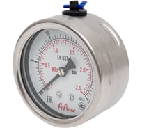 Манометр от 0 до 25 бар из нержавеющей стали, D63 мм, BSPP 1/4", штуцер сзади по центру A-Flow G32-S-4G-63B-25bar