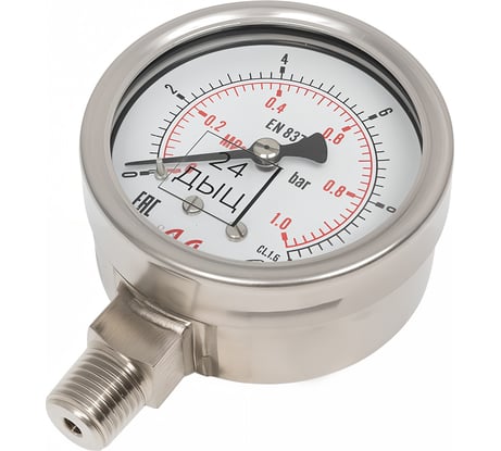 Манометр от 0 до 10 бар из нержавеющей стали, D63 мм, NPT 1/4", штуцер снизу, с поверкой A-Flow G32-S-4N-63A-10bar-VE