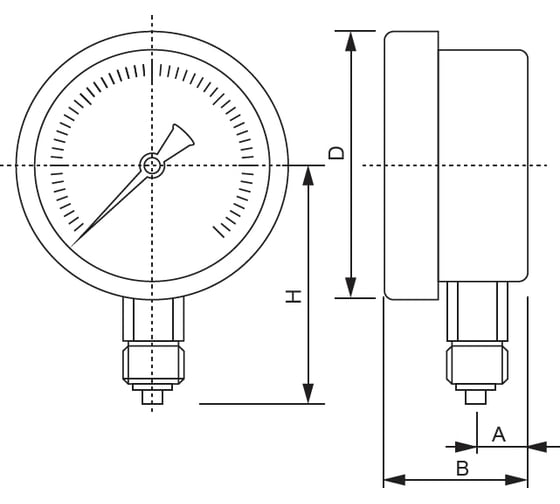 Манометр от 0 до 10 бар из нержавеющей стали, D63 мм, NPT 1/4", штуцер снизу, с поверкой A-Flow G32-S-4N-63A-10bar-VE