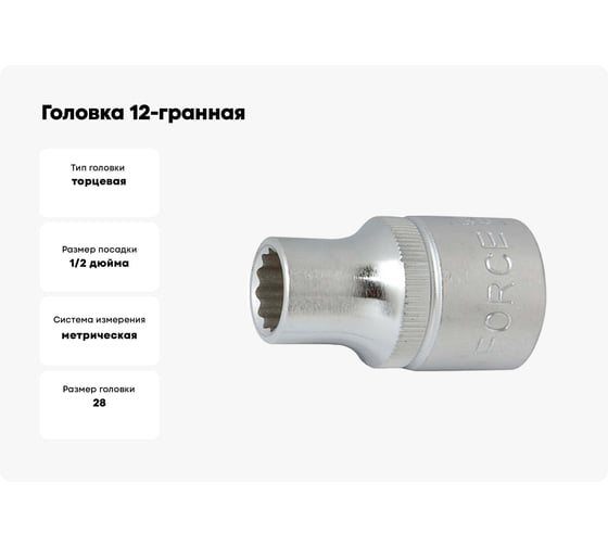 Головка 12-гранная (28 мм; 1/2'') FORCE 54928