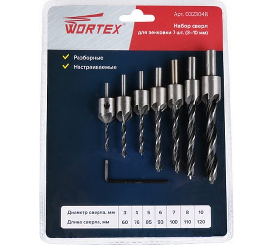 Набор сверл по дереву 7 штук WORTEX 0323048