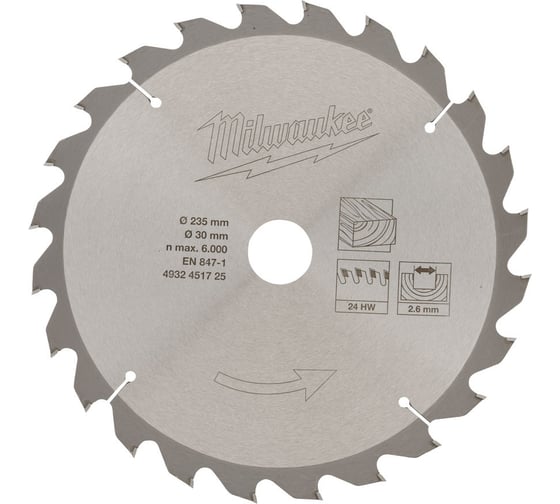 Пильный диск 235х30 мм, Z24 Milwaukee 4932451725 1